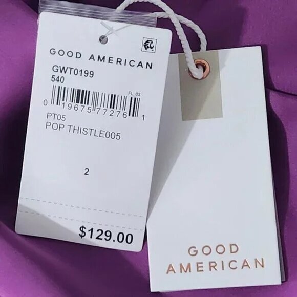 2/$50 Good American Purple Stretch Satin Faux Wrap Blouse Size 2 - Picture 7 of 8